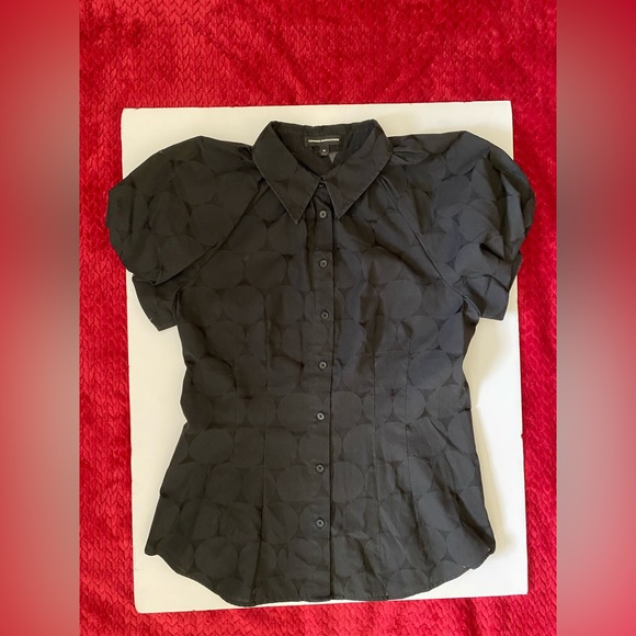 Express Design Studio women’s collar top button down black short puff sleeves M - Picture 2 of 14